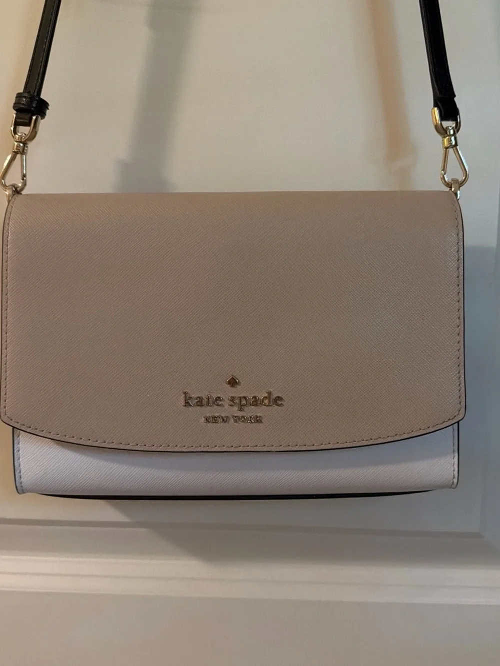 kate spade Two-Tone Taupe and Light Cream Crossbody with Black Strap